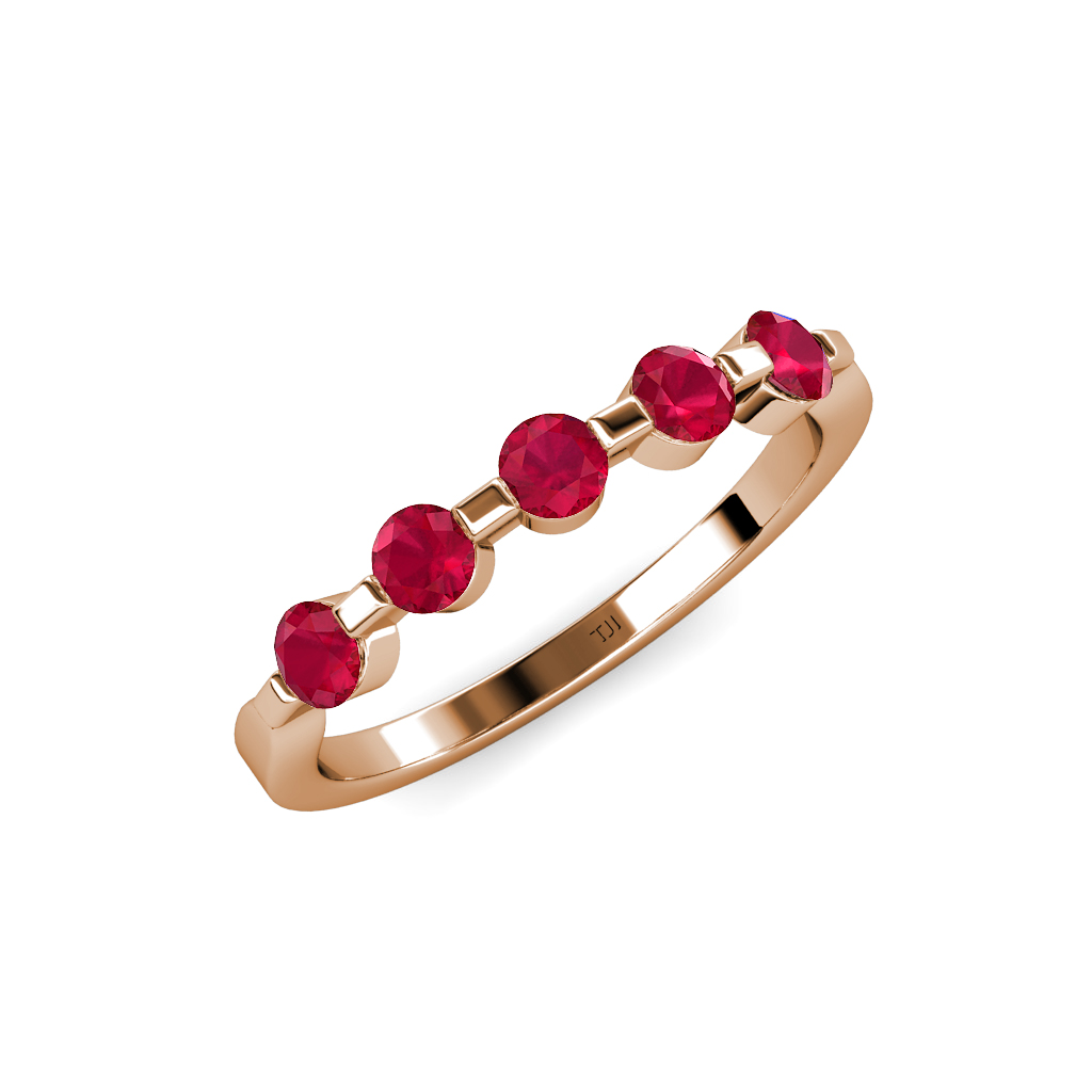 Floating Ruby 5 Stone Womens Wedding Band 0.79 ctw 14K Gold JP:100079